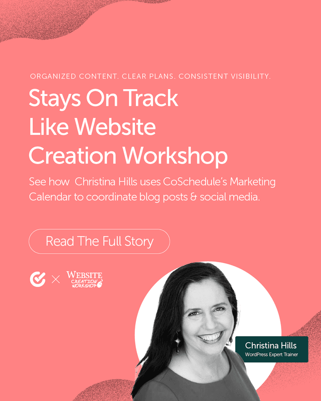 Juggling blogs, social posts, and workshops? Christina Hills makes it look easy with CoSchedule's Marketing Calendar. ๐๏ธโจ
It's her go-to tool for organizing content across Website Creation Workshopโwithout dropping a thing.
๐ Click the link in bio to see how she keeps it all running smoothly.