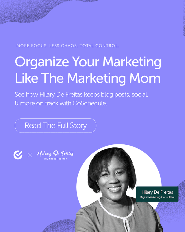 Digital marketing consultant Hilary De Freitas runs a blog, YouTube channel, and multiple projects โ all in one streamlined calendar. ๐ง ๐ก
See how she keeps everything organized with CoSchedule's Marketing Calendar.
๐ Click the link in bio to read her story.