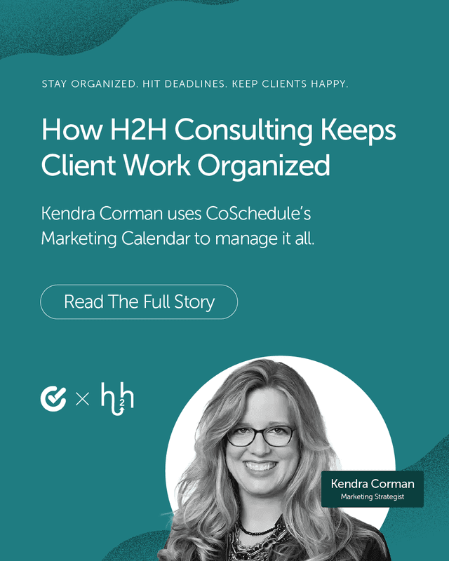 Managing blogs, clients, and campaigns is no small task โ but H2H Consulting makes it look easy with CoSchedule's Marketing Calendar. โ
๐
Founder Kendra Corman uses it to streamline client work and deliver real results.
๐ฒ Click the link in bio to read how she does it.